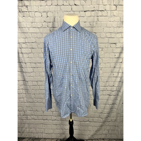 Hugo Boss Men's XL Sharp Fit Long Sleeve Button Front Shirt Blue,White Plaid - Picture 1 of 6
